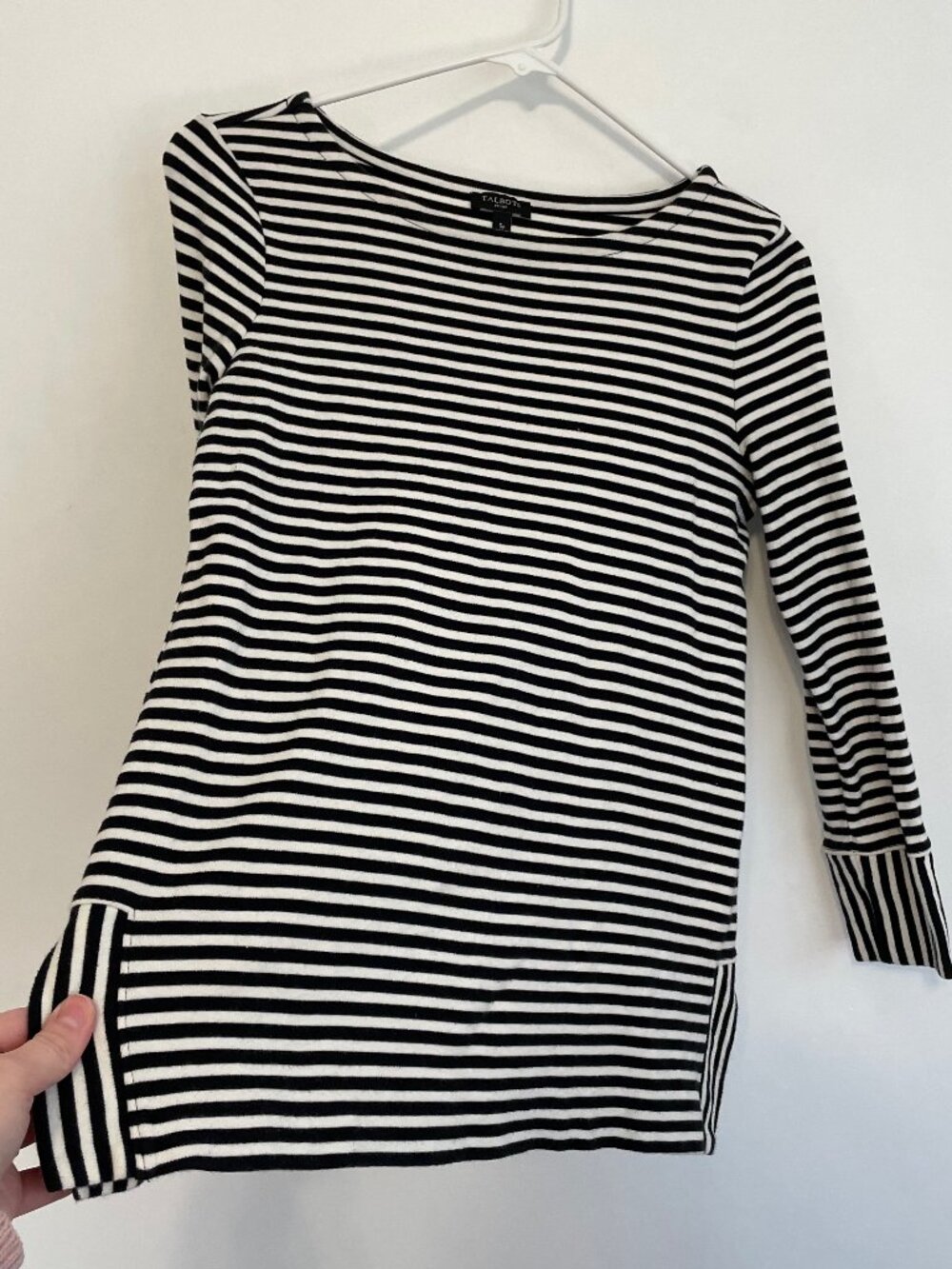 TALBOTS Bateau Neck Striped Tunic Black White Long Sleeve Cotton PETITE Small PS - Picture 11 of 15
